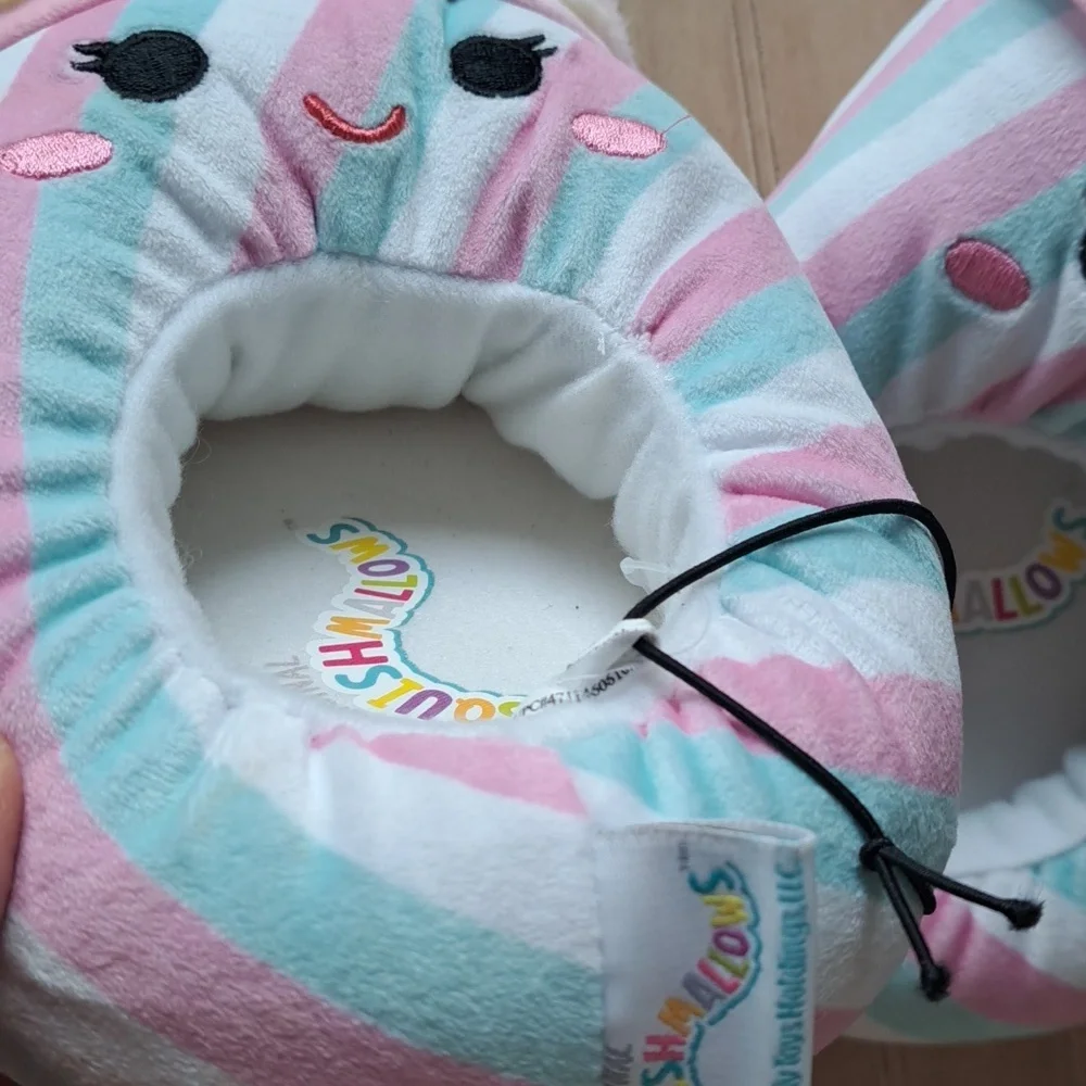 NWOT Squishmallows Pastel Rainbow Stripe Plush Cozy Cute Slip On House Slippers